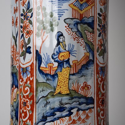 Lot 576 - Two French Polychrome Delftware Beaker Vases, Retailed by Tiffany