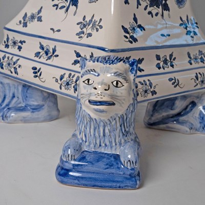 Lot 577 - Matched Pair of French Delftware Blue and White Tulipières, Retailed by Tiffany
