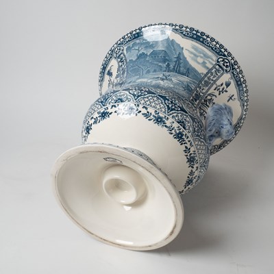 Lot 579 - Pair of Gien Blue and White Faience Footed Urns