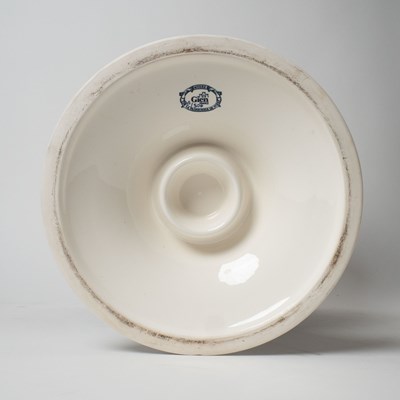 Lot 579 - Pair of Gien Blue and White Faience Footed Urns