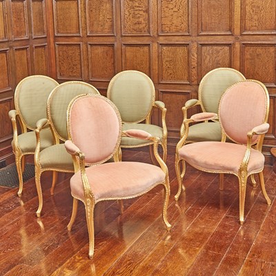 Lot 552 - Set of Six George III Giltwood Armchairs