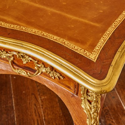 Lot 581 - Louis XV Gilt-Bronze Mounted Gilt-Tooled Brown Leather Lined Amaranth Bureau Plat