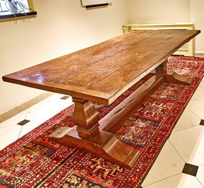 Lot 600 - Continental Elm and Walnut Trestle Table