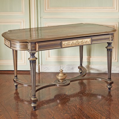 Lot 613 - Napoleon III Boulle Brass Inlaid and Gilt-Bronze Mounted Ebonized Writing Table