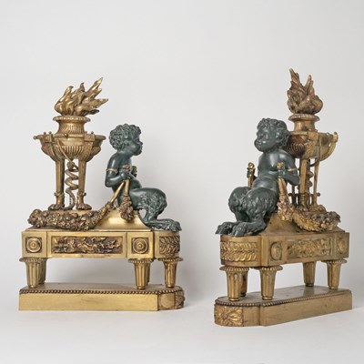 Lot 617 - Pair of Louis XVI Style Gilt and Patinated-Bronze Chenets