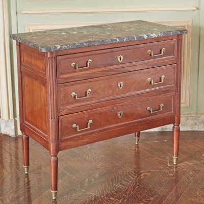 Lot 556 - Louis XVI Mahogany Commode with a Grey marble top