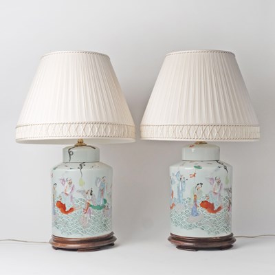 Lot 624 - Pair of Chinese Porcelain Cannister Lamps