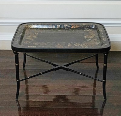 Lot 630 - Victorian Papier Mache Tray on Later Stand