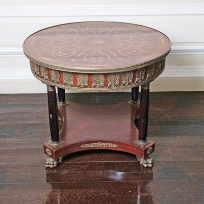 Lot 640 - Emprie Style Gilt-Metal Mounted Marquetry Inlaid Mahogany Center Table