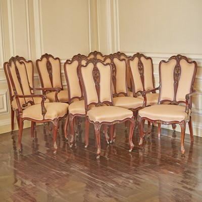 Lot 641 - Set of Art Nouveau Rococo Style Mahogany Dining Chairs