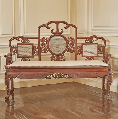 Lot 700 - Chinese Marble Inset Hartdwood Settee