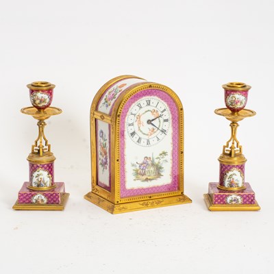 Lot 55 - English Porcelain and Gilt Metal Clock