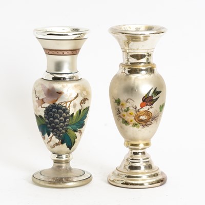 Lot 63 - Pair of Paint Decorated Mercury Glass Vases