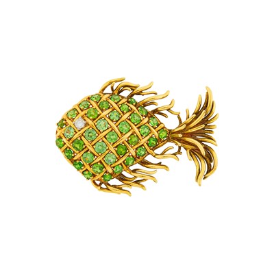 Lot 119 - Tiffany & Co. Gold, Demantoid Garnet and Diamond Fish Brooch