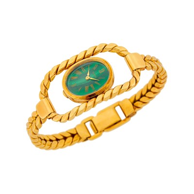 Lot 150 - Gucci Gold and Malachite Bracelet-Watch