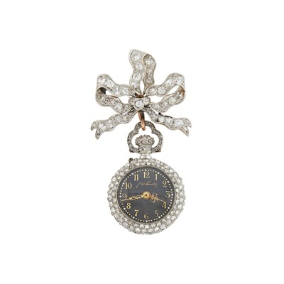 Lot 133 - Gérard Sandoz Antique Platinum, Gold, Ruby and Diamond Lapel-Watch