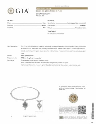 Lot 182 - E. M. Gattle & Co. Belle Epoque Seed Pearl, Platinum, Diamond, Guilloché Blue Enamel and Natural Pearl Pendant-Watch Sautoir