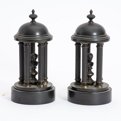 Lot 78 - Pair of Bronze Italian Temple Form Garnitures