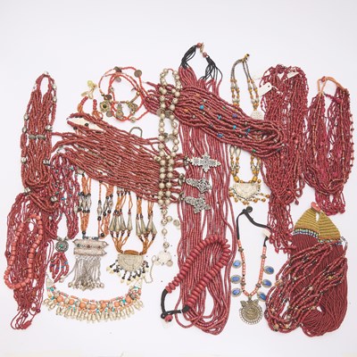 Lot 714 - Group of Metal and Red Coral Bead Necklaces