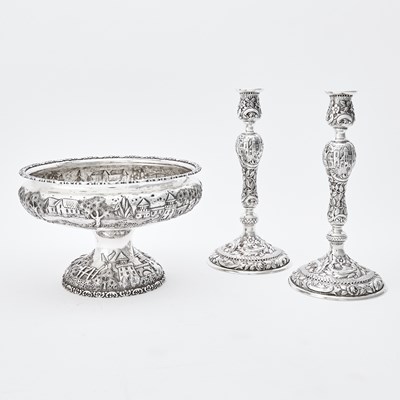 Lot 144 - Pair of Baltimore Silversmiths Mfg. Co. Sterling Silver Candlesticks and Centerpiece Bowl