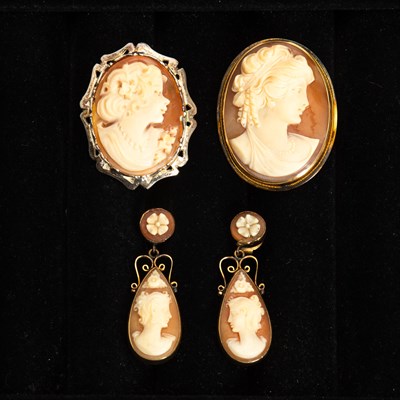 Lot 117 - Group of Low Karat Gold, Silver, and Shell Cameo Jewelry