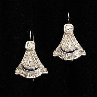 Lot 119 - Pair of Platinum, Diamond, and Sapphire Pendant Earrings