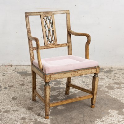 Lot 134 - Continental Paint Decorated Wood Open Armchair