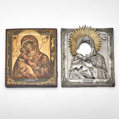 Lot 128 - Russian Parcel-Gilt Silver Icon of the Vladimir Mother of God
