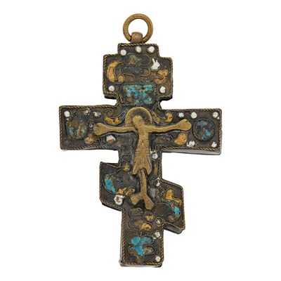 Lot 118 - Russian Metal Alloy and Enamel Reliquary Cross