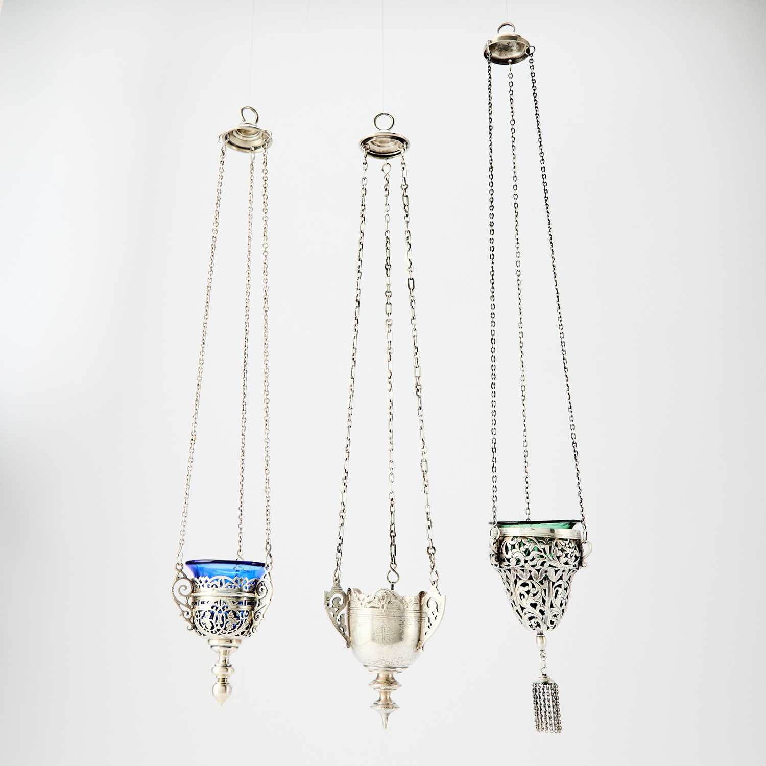 Lot 131 - Three Russian Silver Lampadas