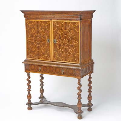 Lot 312 - William and Mary Style Oyster-Veneered Walnut Cabinet on Stand