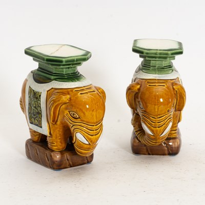 Lot 376 - Pair of Glazed Ceramic Elephants