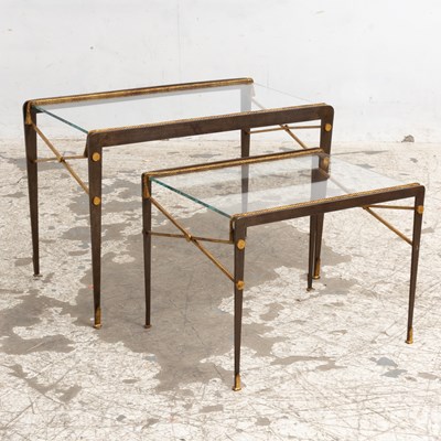 Lot 145 - Set of Two Mid Century Gilt and Patinated Iron and Glass Nesting Tables