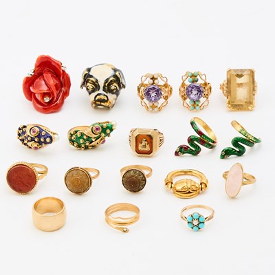 Lot 51 - Group of Gold, Low Karat Gold, Enamel and Gem-Set Rings