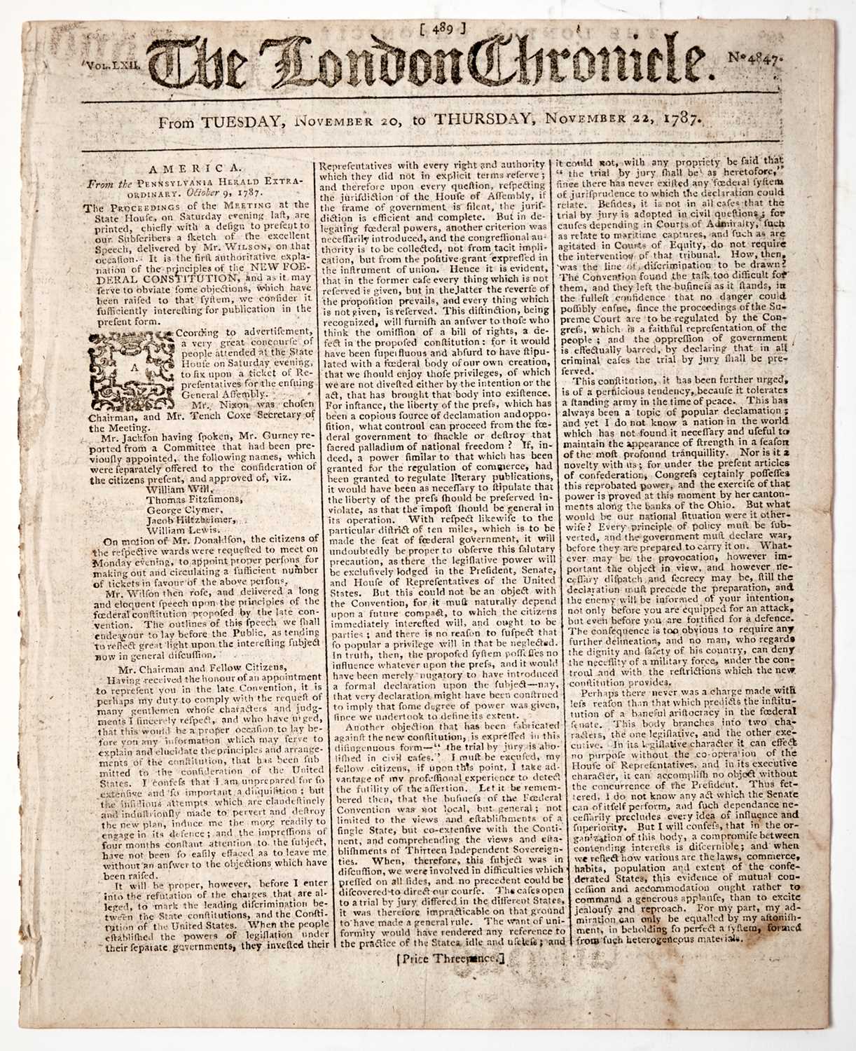 Lot 152 - James Wilson's speech explaining the principles of the U.S. Constitution