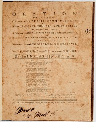 Lot 105 - An 18th century work on Rhode-Island College (Brown) from the collection of John Carter Brown