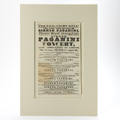 Lot 29 - Broadside for Paganini's "Last Appearance" at London's Theatre Royal on August 8, 1833