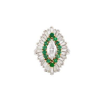 Lot 1325 - Platinum, Gold, Diamond and Emerald Ballerina Ring