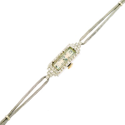Lot 2120 - Platinum and Diamond Wristwatch with Low Karat White Gold-Filled Bracelet
