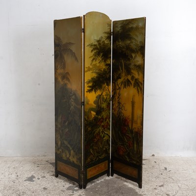 Lot 190 - Paint Decorated Three-Panel Screen