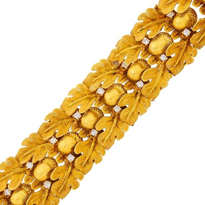 Lot 131 - Gold and Diamond Acorn Leaf Bracelet