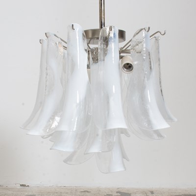 Lot 226 - Chromed Metal and Murano Mazzega Glass Four-Light Chandelier