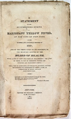Lot 321 - A scarce work on the Yellow Fever outbreak in New York, with map