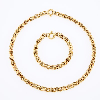 Lot 3073 - Gold Link Necklace and Bracelet