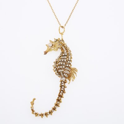 Lot 3083 - Two-Color Gold and Diamond Seahorse Pendant with Chain Necklace