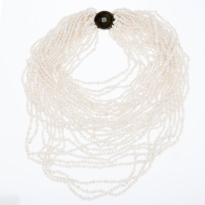 Lot 3329 - Twenty-Eight Strand Freshwater Pearl Necklace with Silver and Metal Clasp