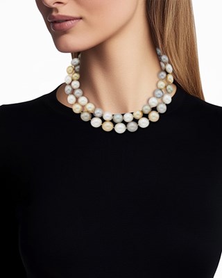Lot 158 - Cartier Pair of Multicolored South Sea Cultured Pearl Necklaces with White Gold and Diamond Ball Clasps