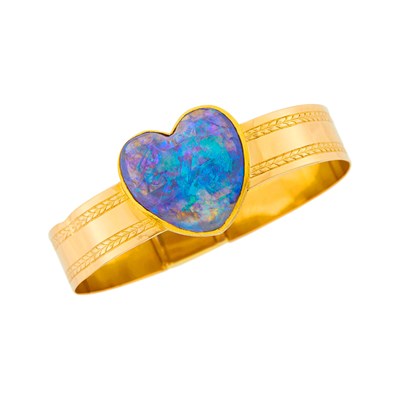 Lot 102 - Gold and Black Opal Bangle Bracelet