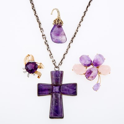 Lot 3325 - Group of Gold, Silver, Amethyst and Rose Quartz Jewelry
