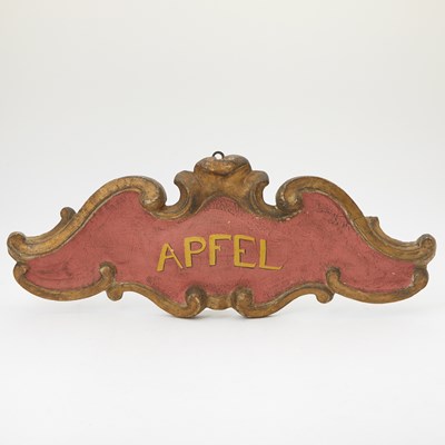 Lot 1 - Rococo Style Painted and Parcel-Gilt Wood 'APFEL' Sign